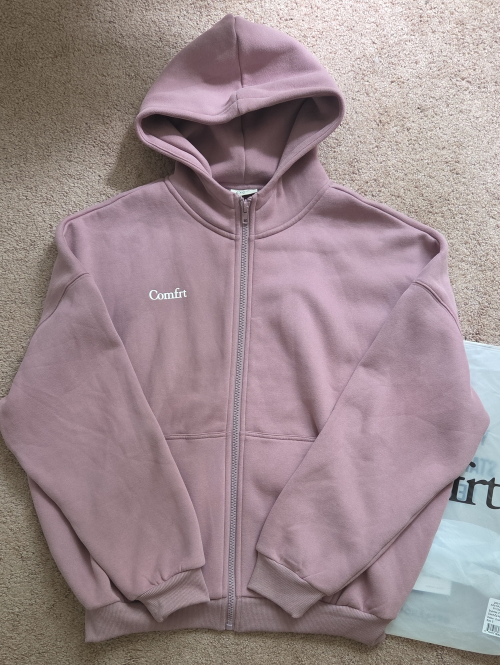 *NWT* Comfort Branded Full-Zip Hoodie in ORCHID - with Bag